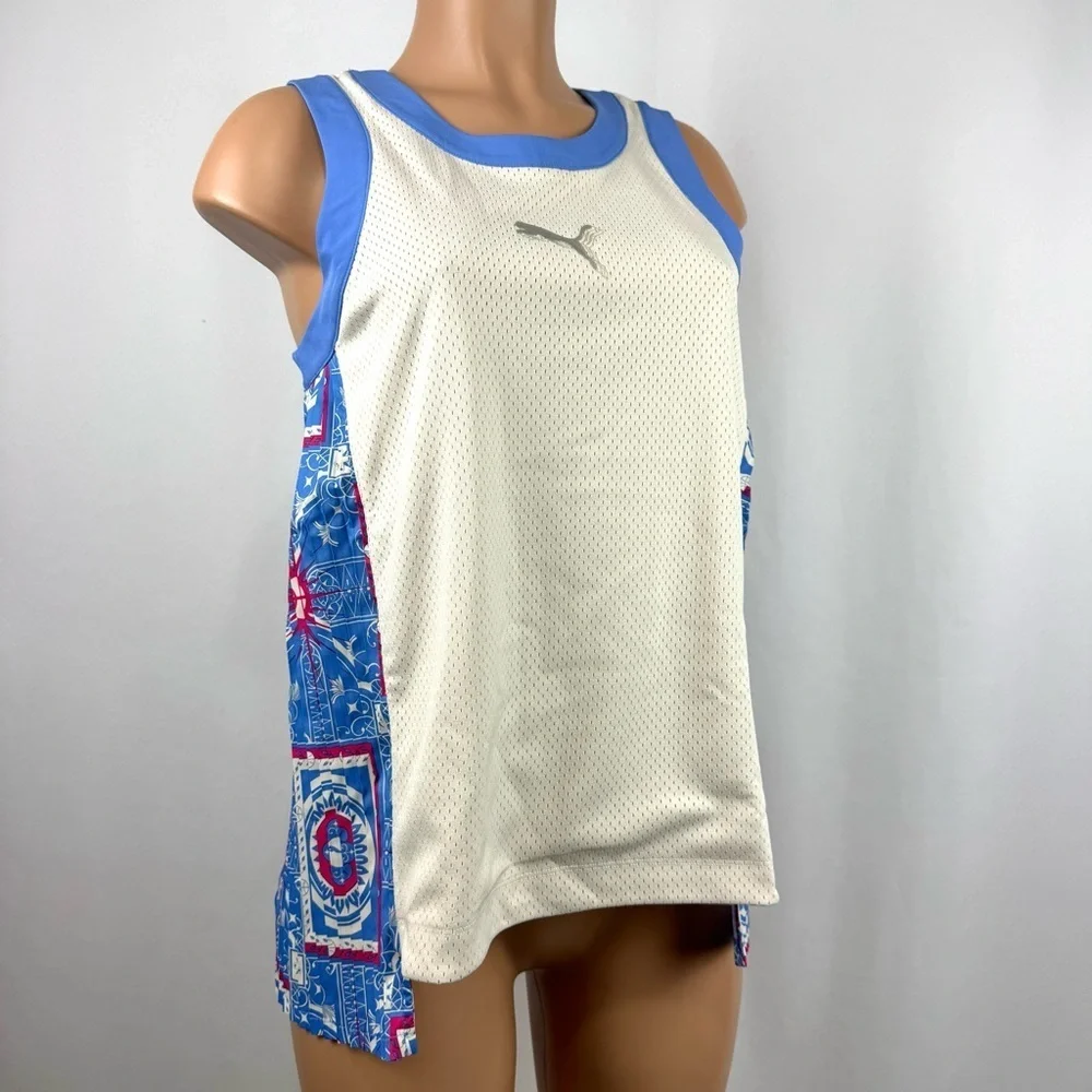 NWT Puma Superstition Women's Sz S Basketball Tank Top Pleated Sided Ivory /Blue